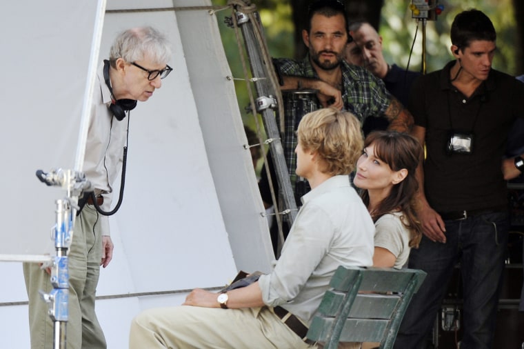US director Woody Allen talk with French